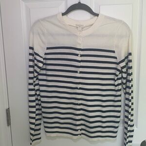 J Crew The Caryn Cardigan Navy and white striped size small 100% cotton